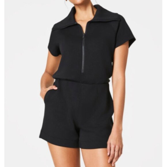 Spanx AirEssentials Half-Zip Romper Very Black Henley Zipper Polo Jumpsuit 2X